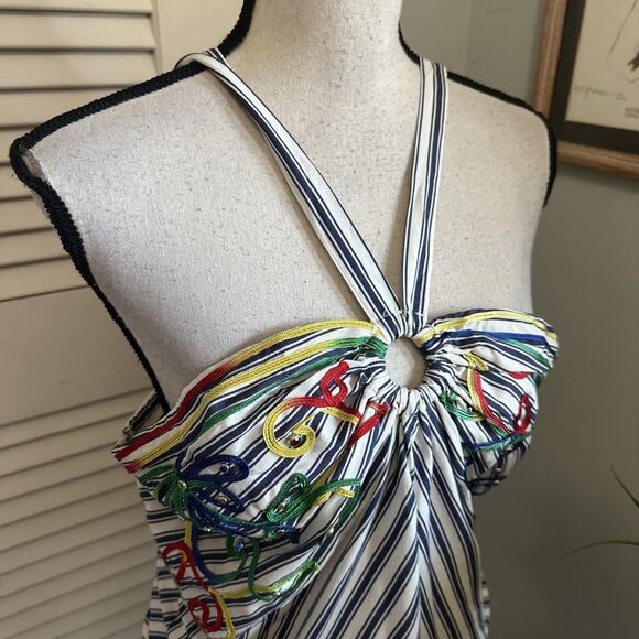 ANTHROPOLOGIE TINY Top Womens Large Avril Embroidered Halter Striped Feminine - Picture 4 of 10